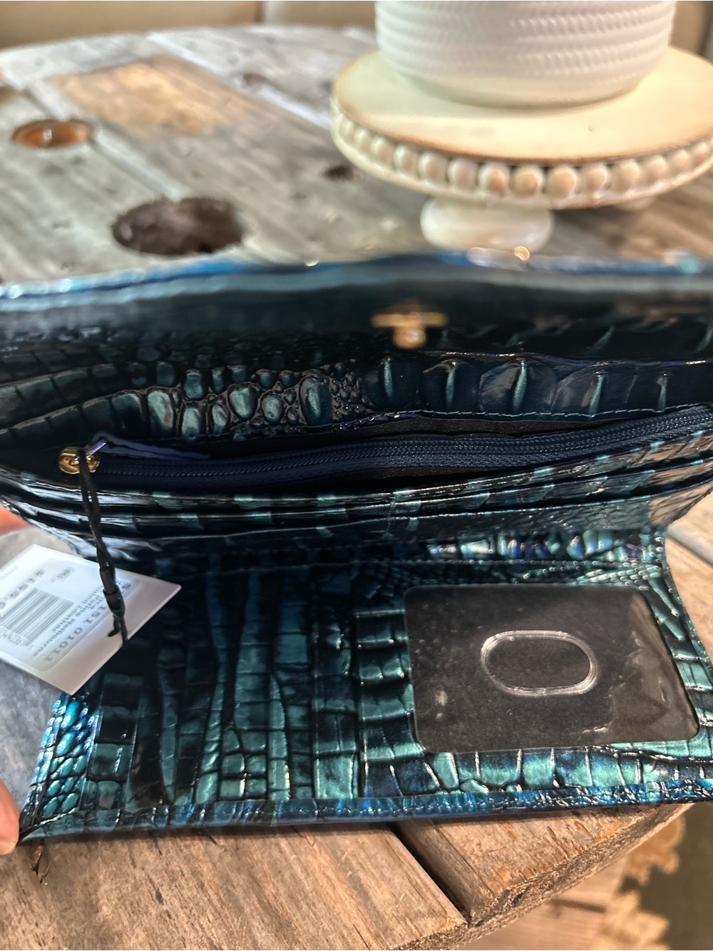 Brahmin Blue/Teal Croc-Embossed Leather Wallet - Picture 7 of 11